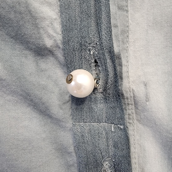 Parsley & Sage Tunic Top Gray Distressed Tie Dye Pearl Button Ruffle Hem Artsy - Picture 5 of 12